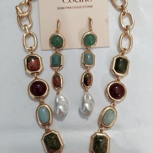 NWT Camila Coelho Semi Precious Stone Necklace & Earrings Set